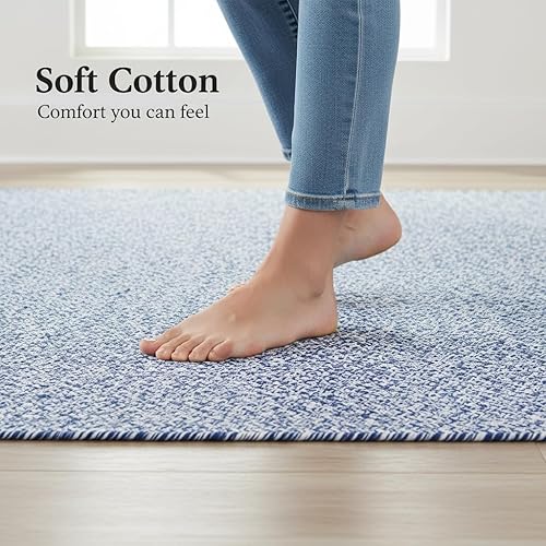 Miniatura 8 de Super Area Rugs Farmhouse - Alfombra trenzada de algodón reversible para cocina, color azul y blanco, 4 x 6 pies, ovalada