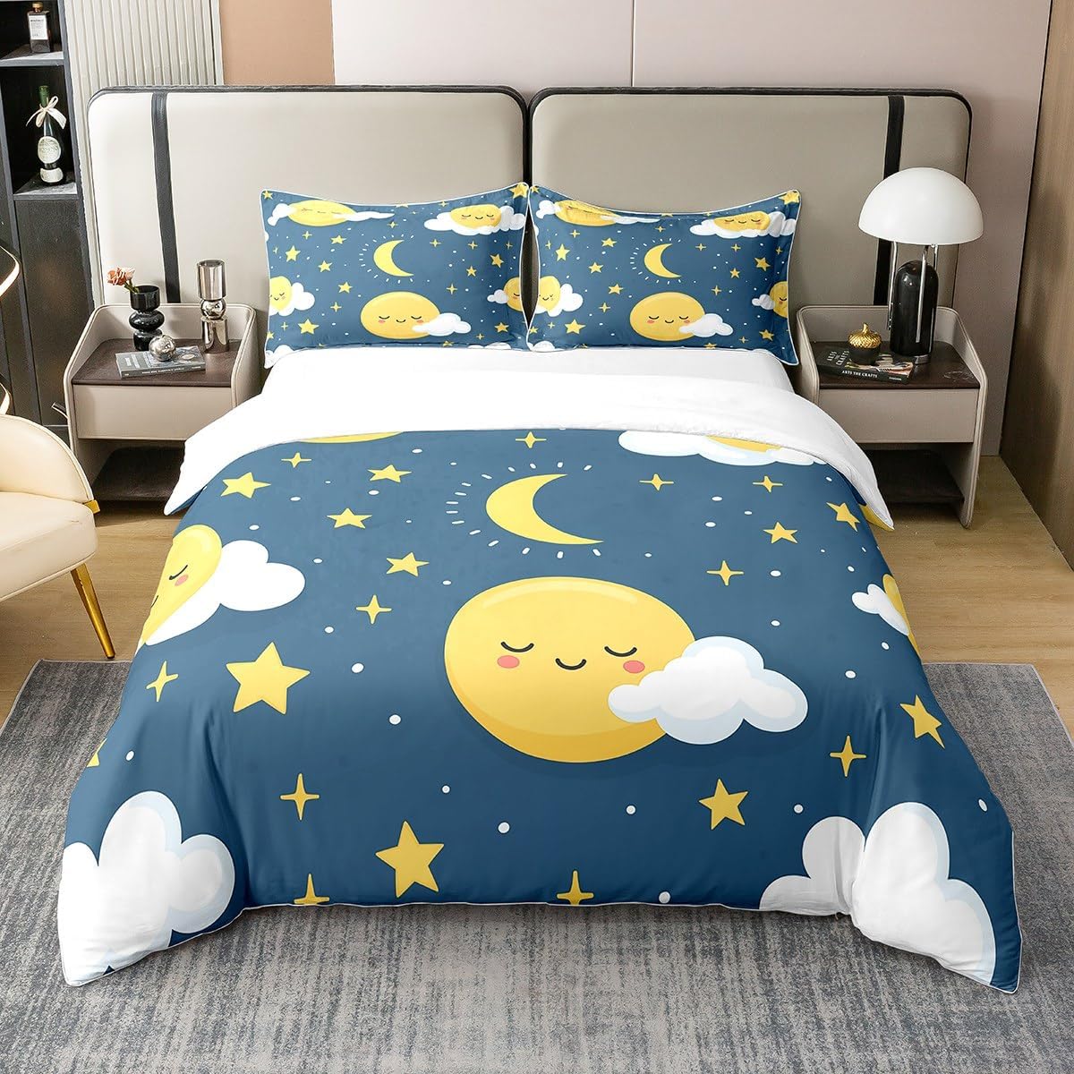 Retro Farmhouse Style 100% Nature Cotton Duvet Cover King Size,Abstract Wall Print Modern Art Super Soft Bedding Set, Grey Black Yellow Comforter Cover Bedding 3 Piece (No Comforter)