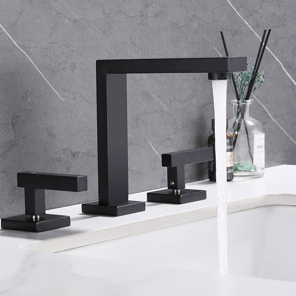 Taucent Black Bathroom Sink Faucet 3-Hole,Modern 8-Inch Bath