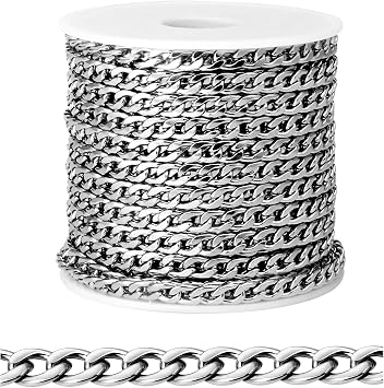 33FT Silver Curb Chain for Jewelry Making 4.5mm Stainless Steel Chain Roll