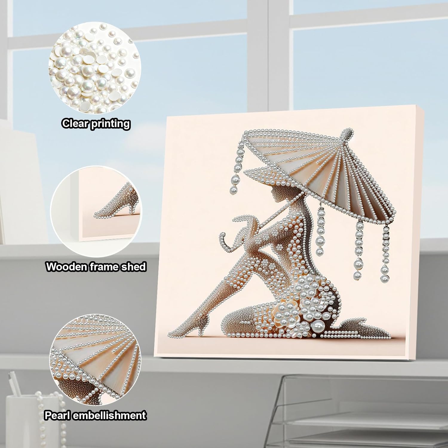 DIY Pearl Painting Kit with Wooden Frame, 3D Plastic Pearl Gemstone Ocean Art Craft for Adults Beginners, Diamond Art Kits for Adults, Home Wall Decor Ready Gift for Women(Kneeling Woman)(30 * 30cm)