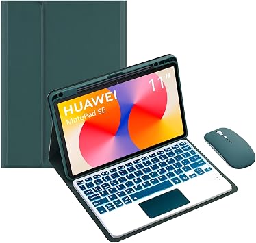Keyboard Case for Huawei Matepad SE 11 Inch 2024, 7 Color Backlit Detachable Wireless Bluetooth Keyboard with Touchpad, Tablet Mouse,Green