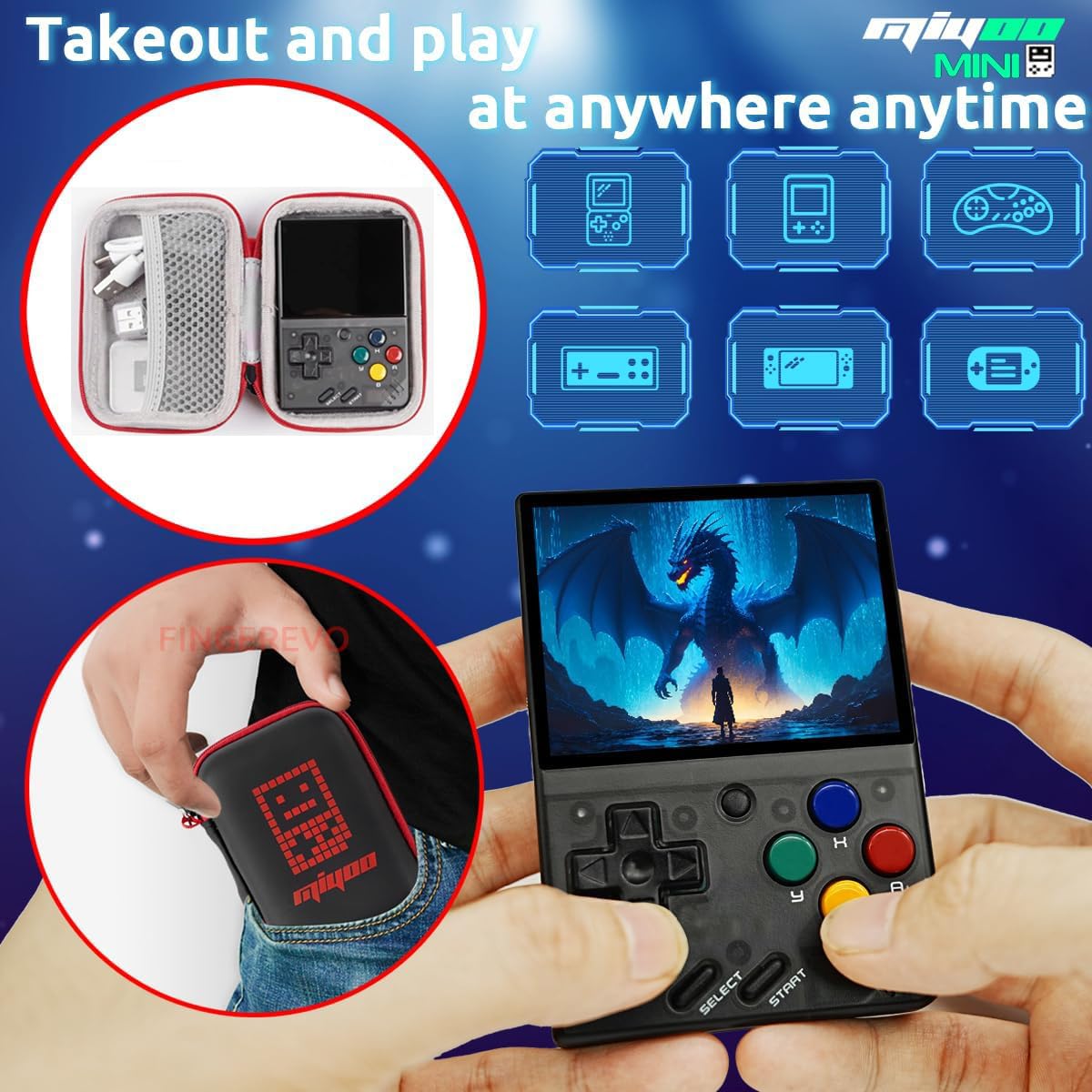 Whatsko MiyooMini V4 Consola de Juegos Portátil,Consola Retro 64GB con 10000 Juegos,Sistema Linux Cortex-A7 Pantalla IPS de 2.8 pulgadas 2000mAh,Soporta WiFi HDMI y Salida TV(Negro)