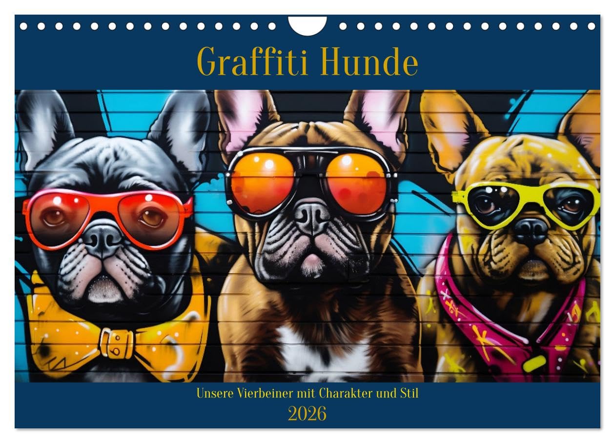 Graffiti Hunde UK-Version (Wall Calendar 2026 DIN A4 Landscape), CALVENDO 12 Month Wall Calendar — image 1