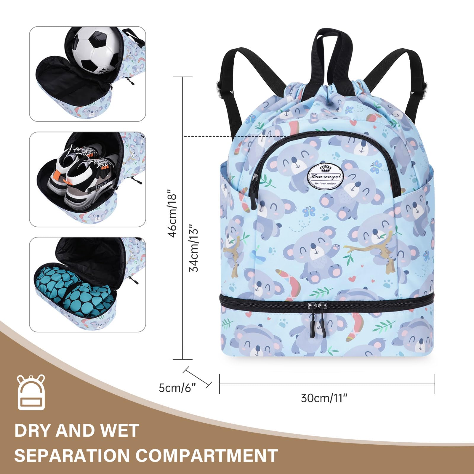 HUA ANGEL Unisex Drawstring Backpack Sports Gym Bag Drawstring Bag Weekend Daypack With Shoe Compartment for Women Men Basketball Football Outdoor Fitness Yoga Swimming Beach - Image 4