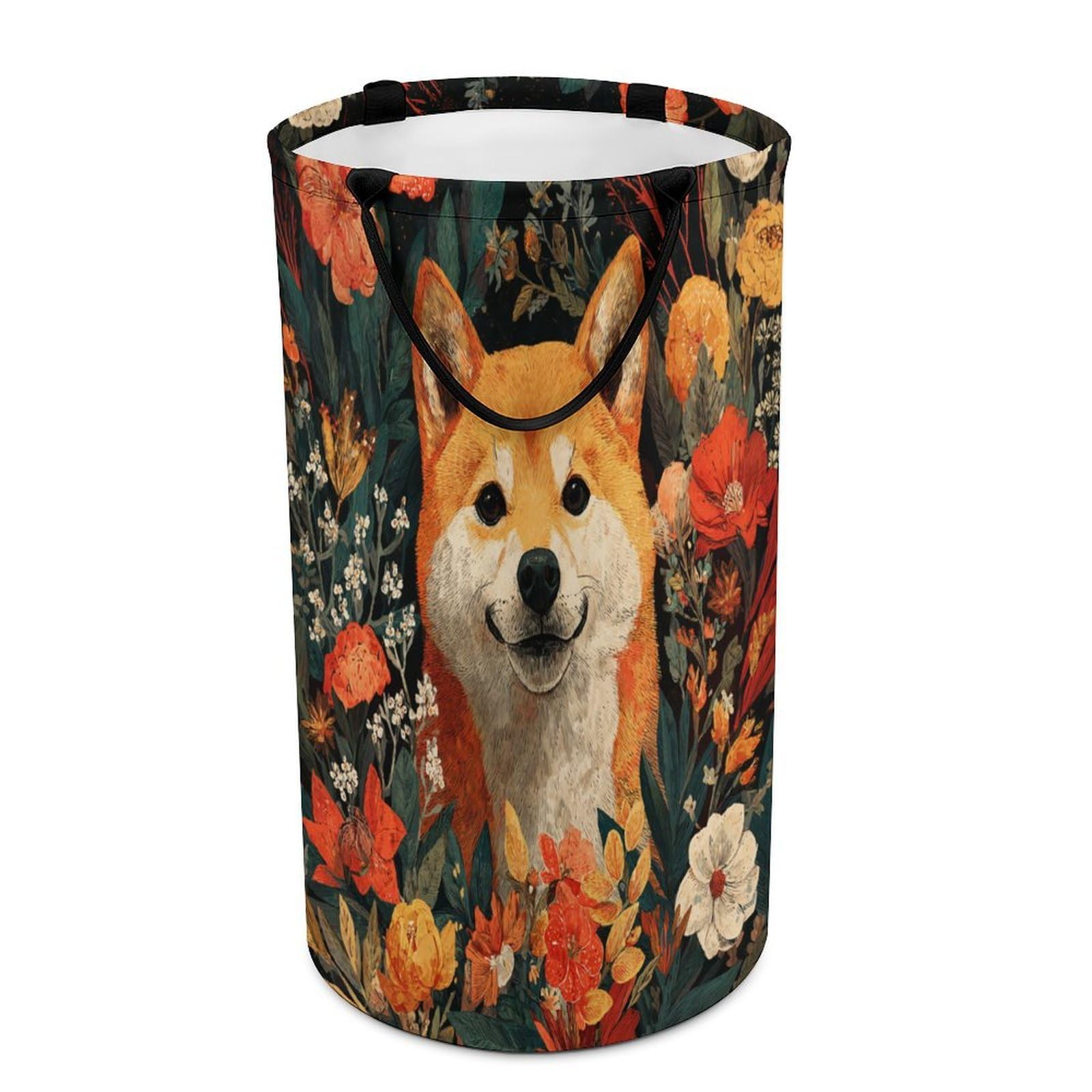 LUYYSKY Colorful Classic Cute Dogs Versatile Storage Laundry Basket, Funny Watercolor Spring Garden Animals Dogs Puppies Floral Large Capacity Bathroom Hamper With Handle