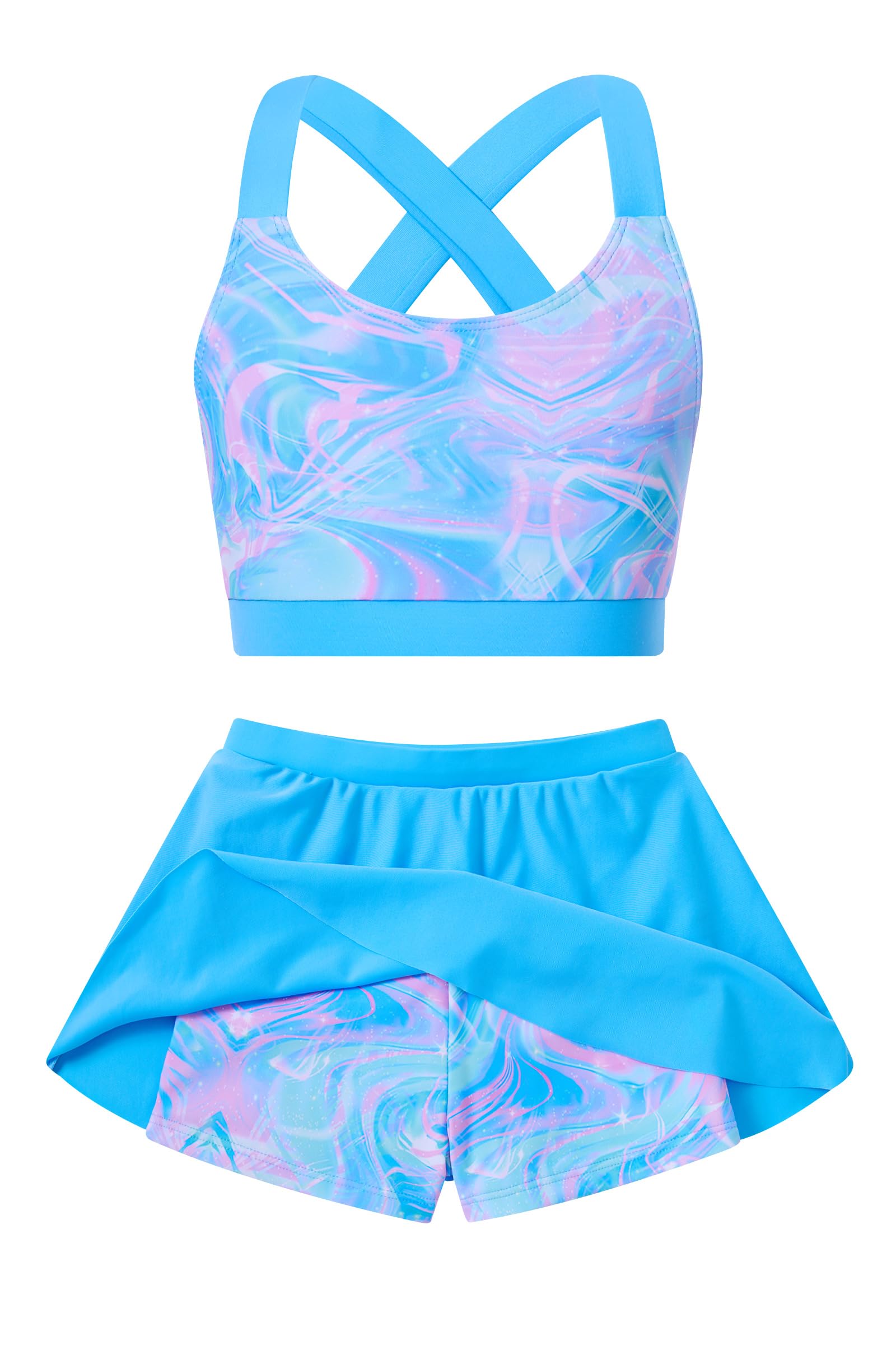 Girls Swimsuit 2 Piece Bathing Suit with Skirted Boyshorts 5-16Y