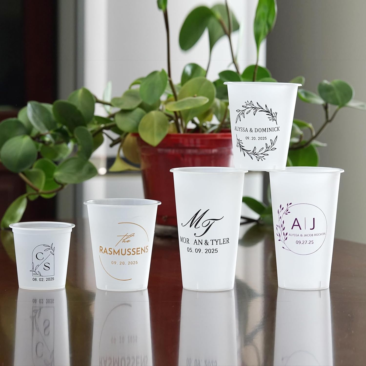 100 Custom Disposable Cups,Personalized Frosted Plastic Reusable Party Cups,Customized Party Modern Wedding Party Bridal Shower Cups (7oz)