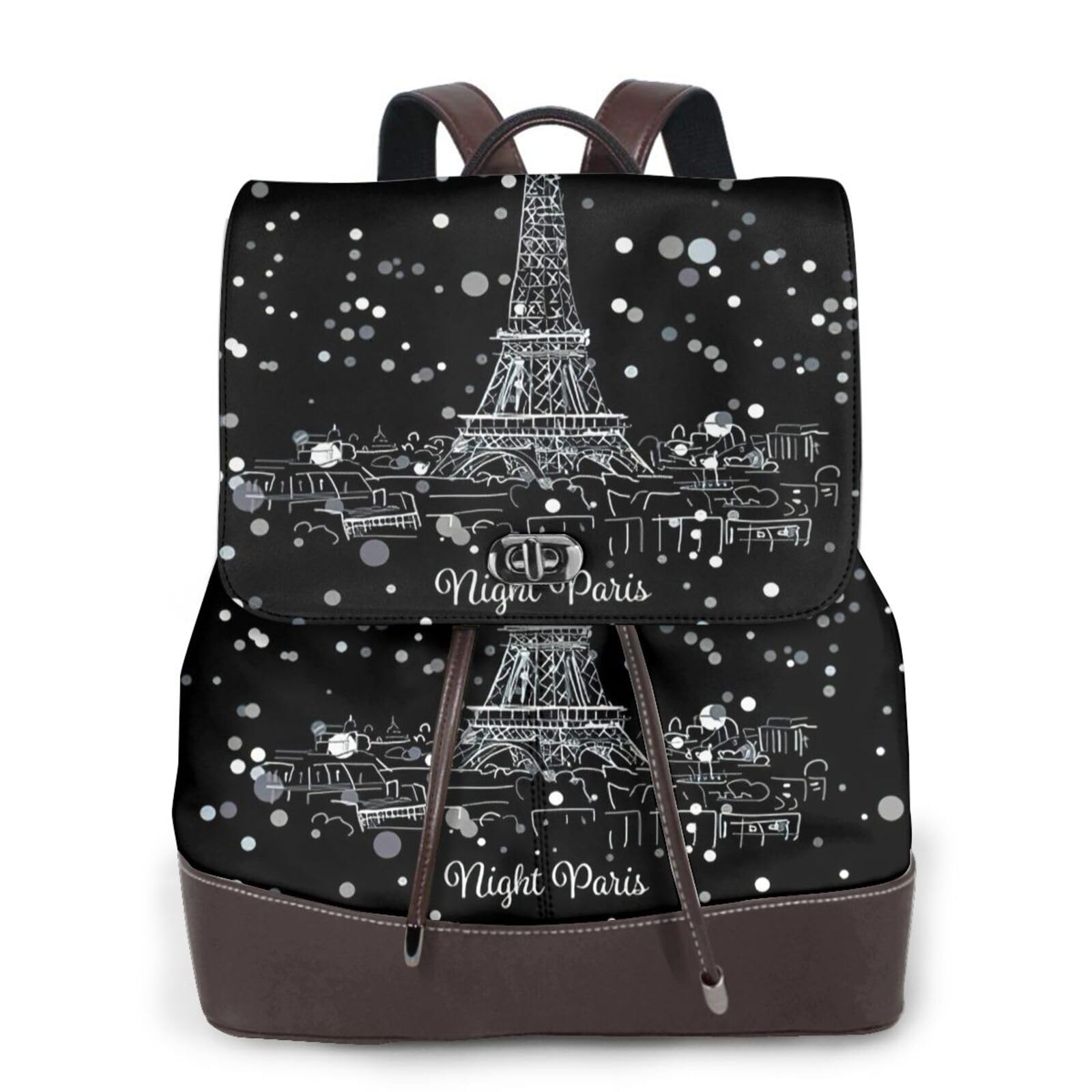 Sac à dos en cuir imprimé Tour Eiffel pour ordinateur portable