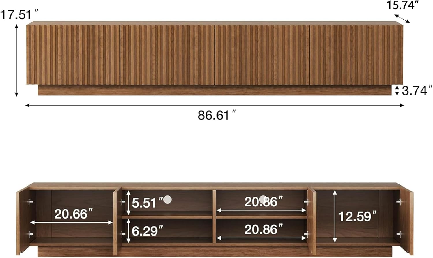 86.61" Mid-Century Modern TV Stand, Walnut Entertainment Center with 4 Doors & Adjustable Shelves, Large Wooden Media Console Cabinet for Living Room & Bedroom, Sturdy & Easy Assembly,Walnut - Image 2