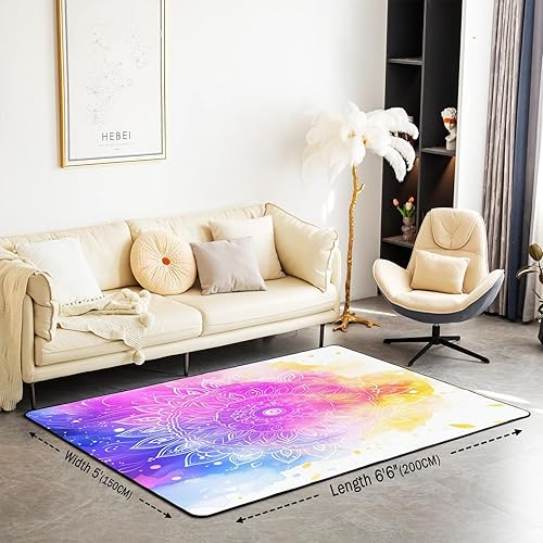 Miniatura 2 de jejeloiu Alfombra de área de mandala para niños, 5 x 7 pulgadas, patrón de flores de acuarela, alfombra para sala de estar, dormitorio, para niños,