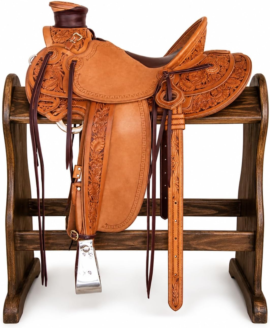 Wade Horse Saddle Tree A Fork Roping Ranch Work Handmade Tooled Carved Premium Leather Western Equestrian Trail Tack Adult & Pony Horse Riding Saddle, Size: 10-18 inch Seat, AD-17