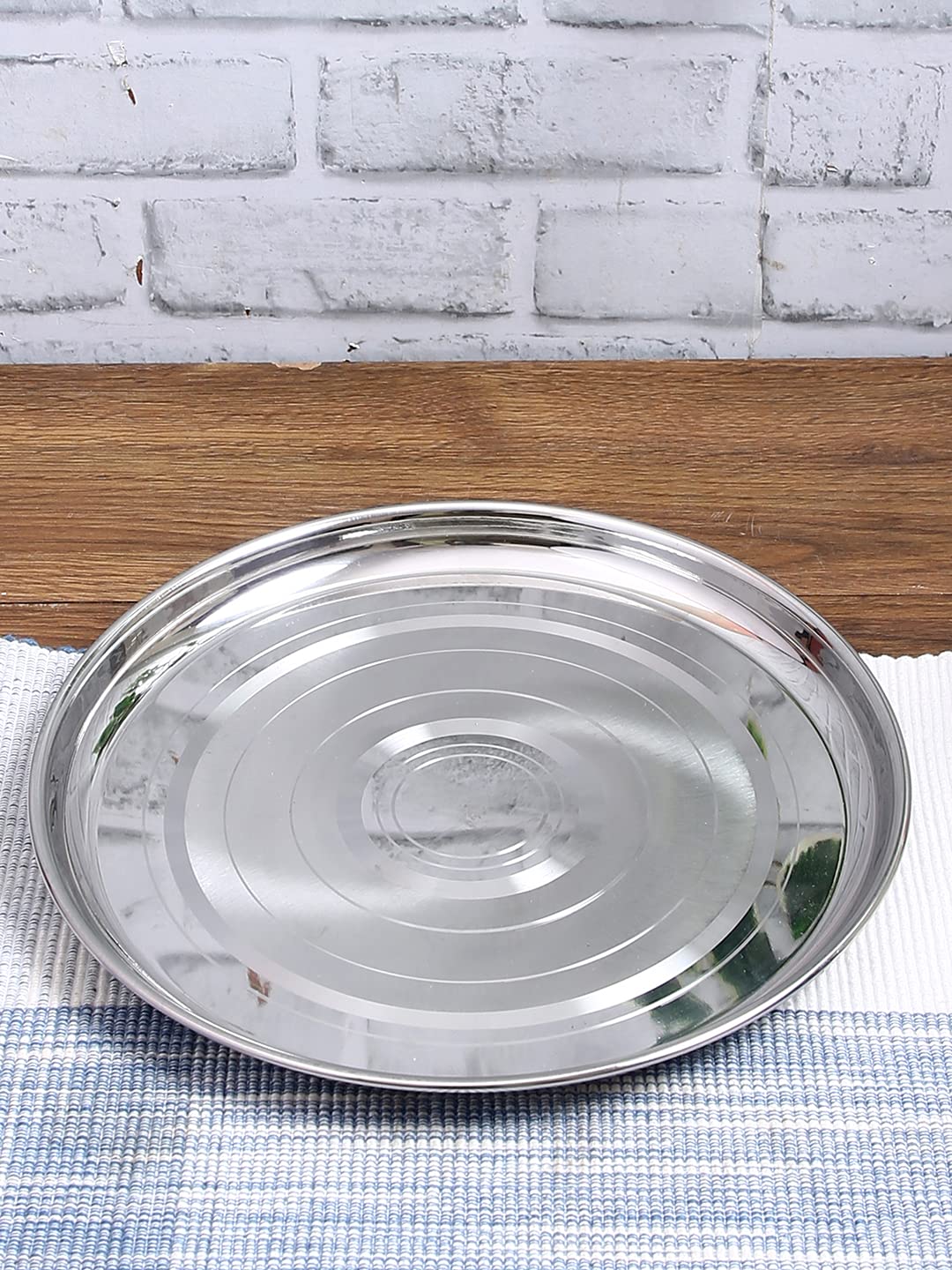 neelam Stainless Steel 15, 18 Gauge Diamond J.K Khumcha Thali, 32.5 cm, Set of
