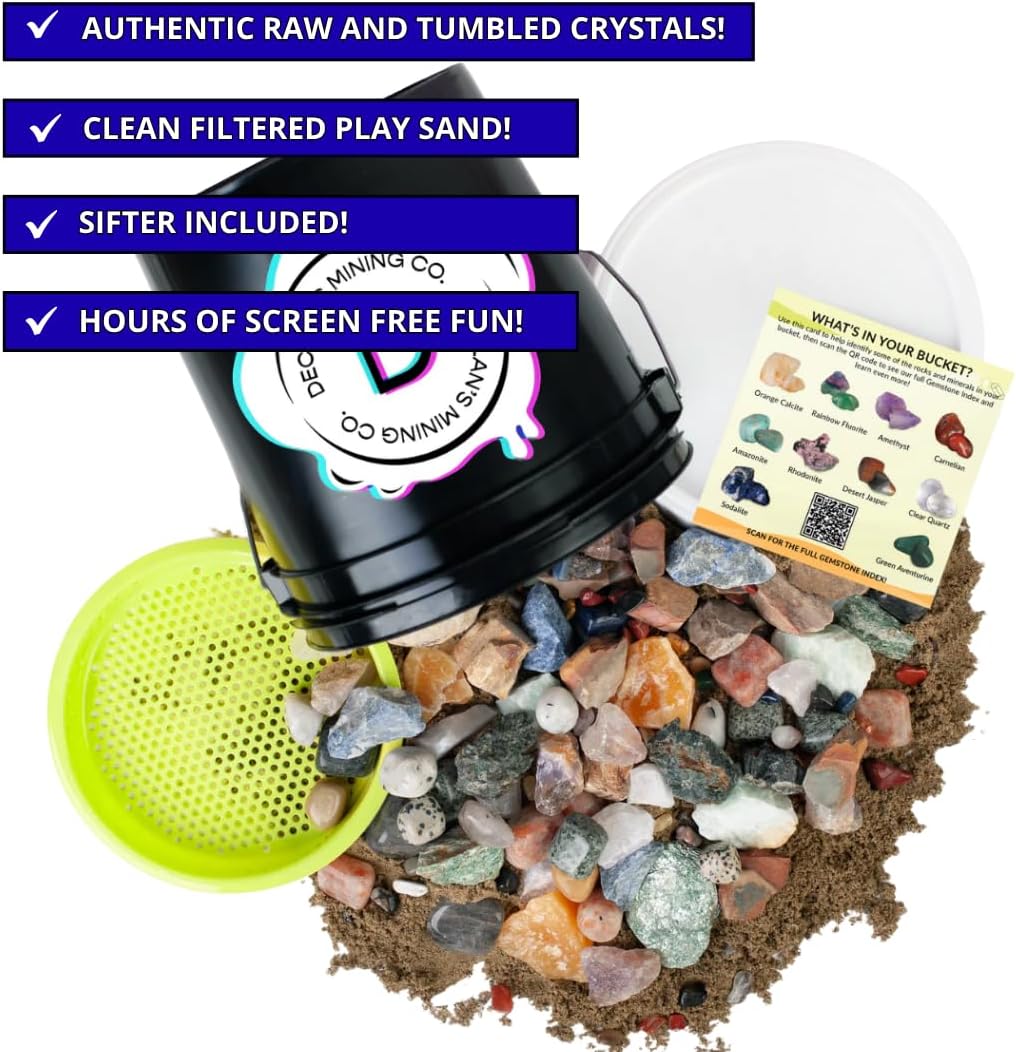 Declan's Gallon Mix Bucket - Includes Sifter, Confetti Sand, Crystal Raw Stones, and Tumbled Stones