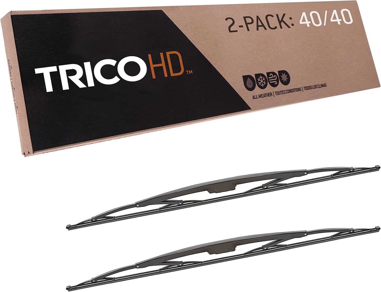 TRICO HD 40 Inch Pack of 2 Heavy Duty & Automotive Replacement RV Windshield Wipers w/ 16x6 Hook Attachment (67-4040-4) 2 Pack