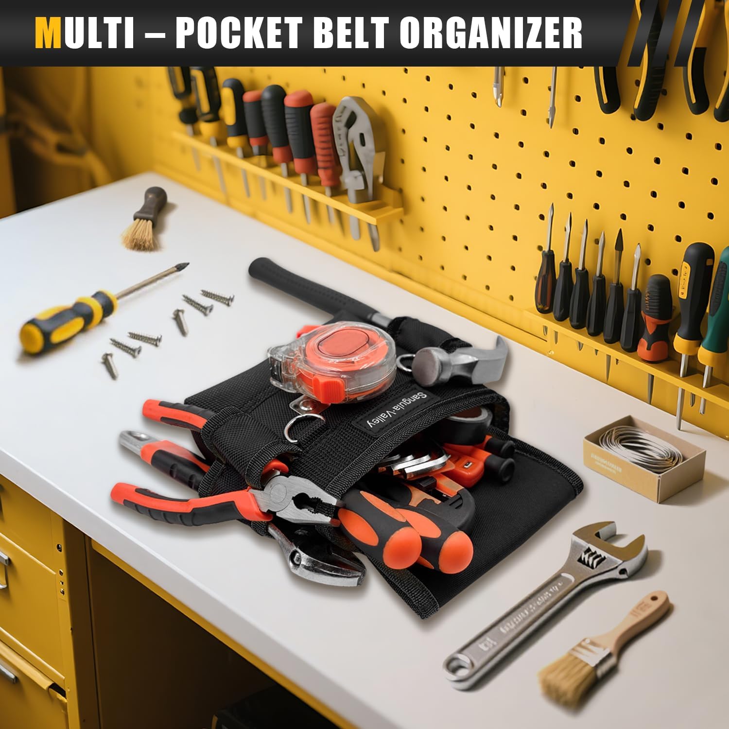 Tool Pouch,Professional Electrician Pouch, Multi-Pocket Belt Organizer,Suitable for Electricians/Carpenters/Plumbe (Black)