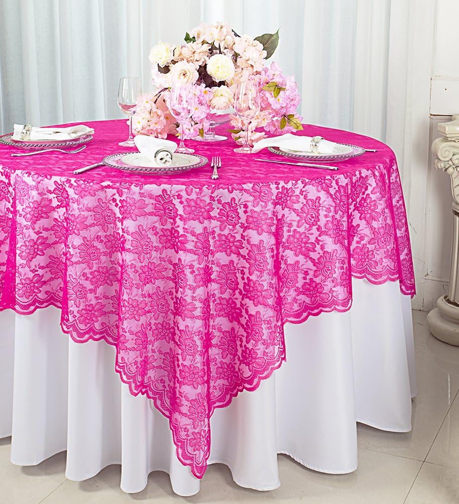 72 in x 72 in Lace Table Overlays, Tablecloths, Toppers for Wedding Decorations, Events Banquet Party Supplies - Pink