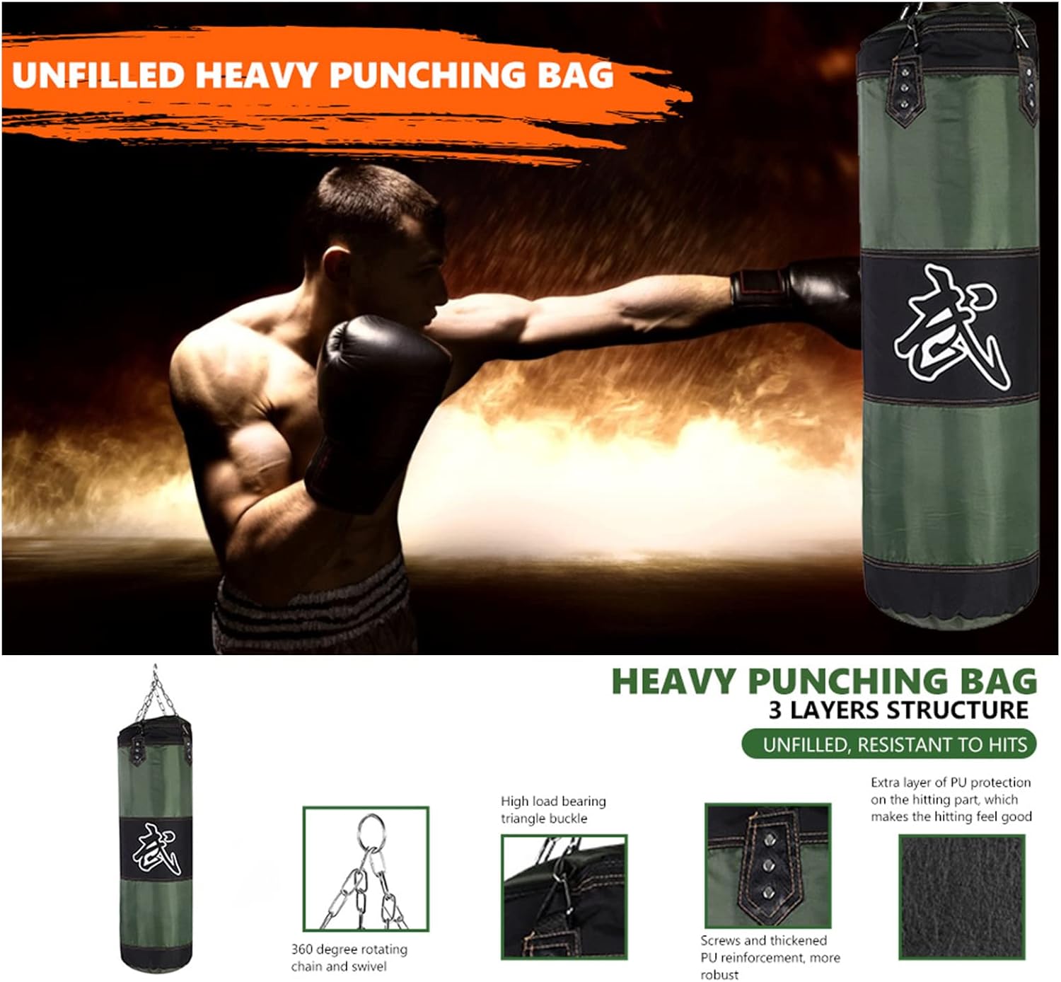 Sports Punching Bag, Empty Training Boxing Hook Kick Sandbag for Karate Punching Inflatable Kickboxing Bag for Training MMA Muay Thai Fitness