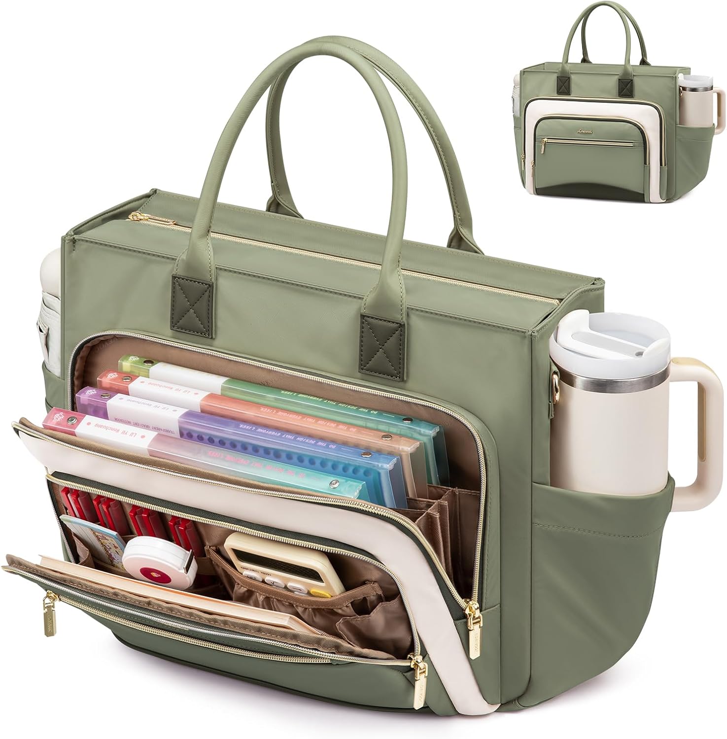 LOVEVOOK Teacher Tote Bag for Women,Laptop bag with Large Cup Holder,Work bag with Accordion File Organizer Pocket,Multi-Pockets Professional Diaper Bag Nurse Bag,Handbag Purse for Work,College,Daily