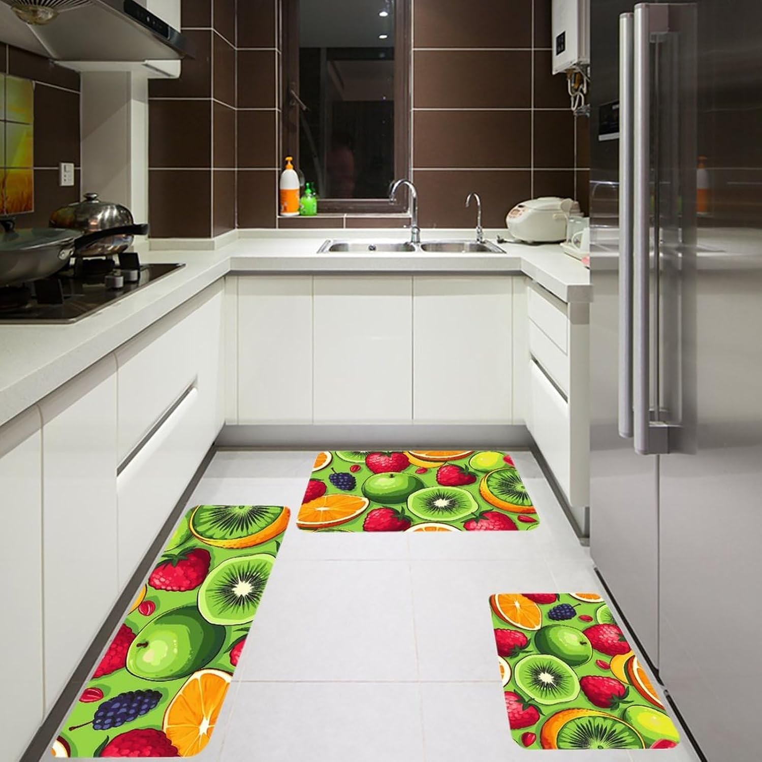 Various Fruits Kitchen Mats for Floor 3 Pcs Kitchen Rugs