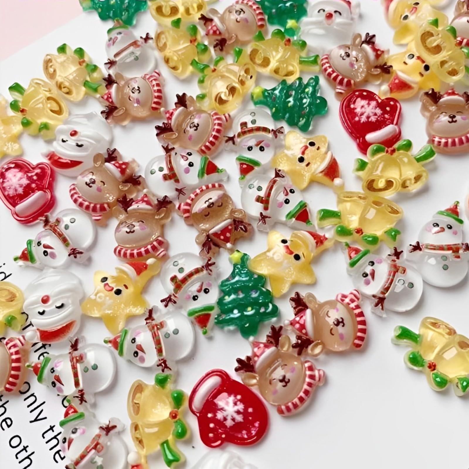 100Pcs Christmas Nail Charms 3D Muti Shape Flat Craft Resin Nail Art Charms Xmas Tree Reindeer Santa Claus Nail Art Rhinestones Snowman Bell Cute Winter Nail Supplies for Craft Making Ornament DIY-image-45