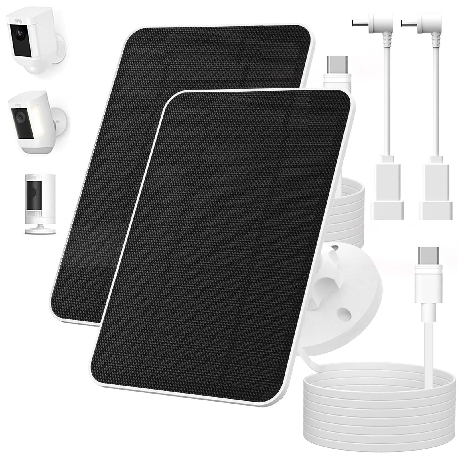 Solar Panel for Ring Camera,2 Pack 6W Weather-Resistant Charger with 10ft Extension Cable & 360° Adjustable Mount-Fit Spotlight Cam Pro/Plus, Stick Up Cam Elite (2)-image-27