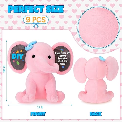 Miniatura 8 de 9 piezas de animales de peluche de elefante de 9.84 pulgadas, suaves y lindos juguetes de peluche para baby shower, suministros de fiesta de