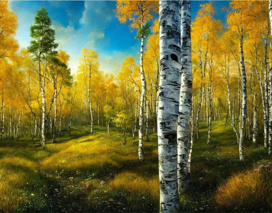 Poster forêt de bouleaux 50x70 cm toile nature pour salon