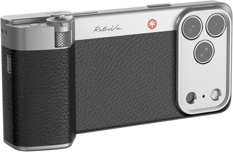 PGYTECH RetroVa Grip Kit for iPhone 17 Pro Max, Vintage Leather Phone Case | Camera Grip with External Micro SD Recording, Bluetooth Remote Control Photography Grip for Photography/Daily Vloggers/Travel