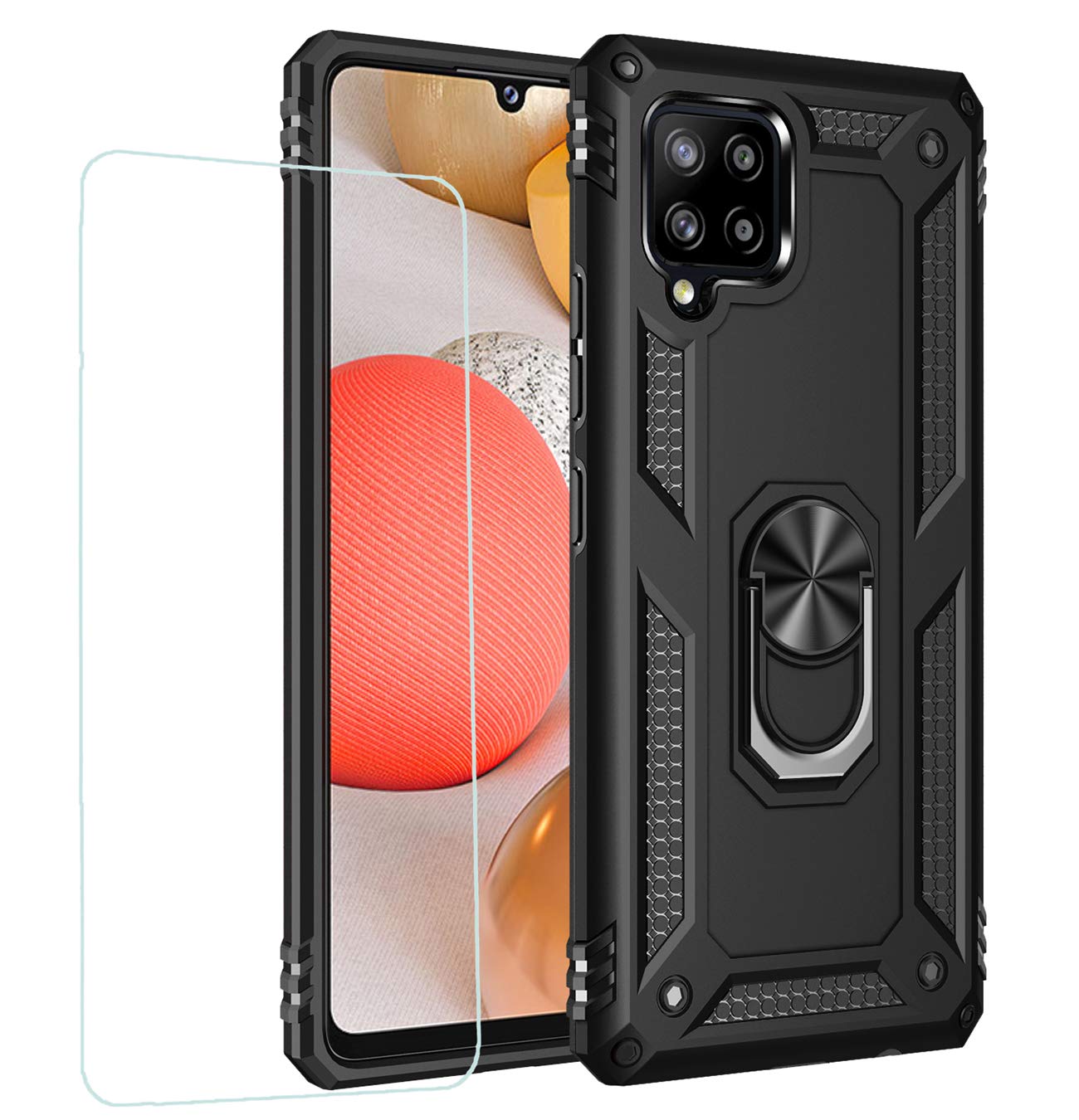 Joytag compatibles para Funda Xiaomi Redmi 9，Carcasa +Cristal Templado Silicona TPU 360 Grados Anillo Giratorio magnético Soporte Caja del teléfono del Coche-Negro — view 35