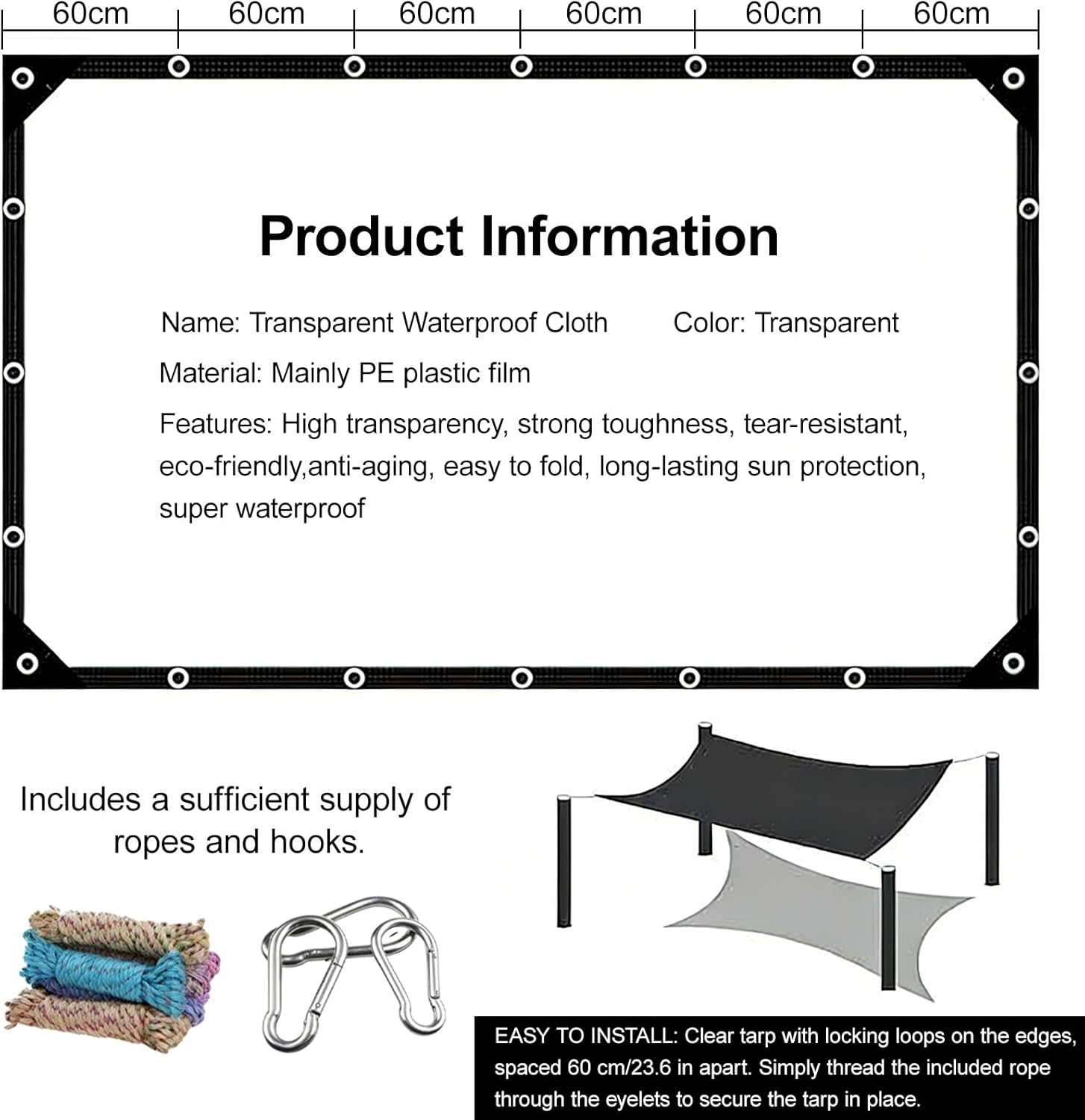 Clear Tarps Heavy Duty Waterproof - Outdoor Garden Rainproof Covering with Grommets, Clear Vinyl Tarp Transparent Tarpaulin for Covering Outdoor, Greenhouse, Pavilion, Camping(5x7m/16.4x23.0ft)
