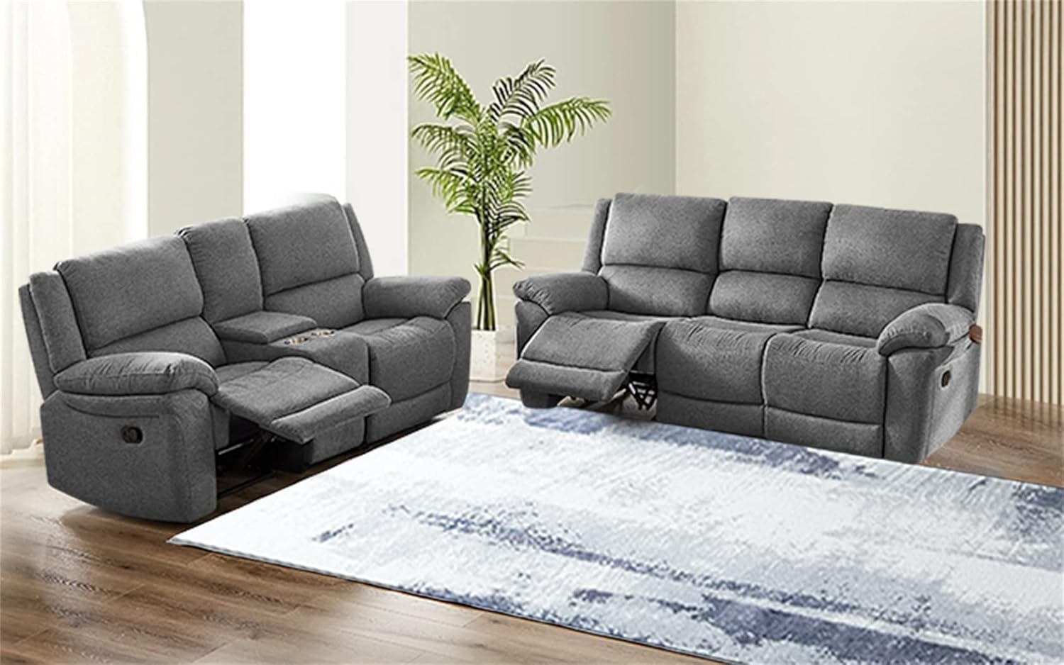 2 Piece Reclining Sofa Set, Recliner Sofa and Loveseat with