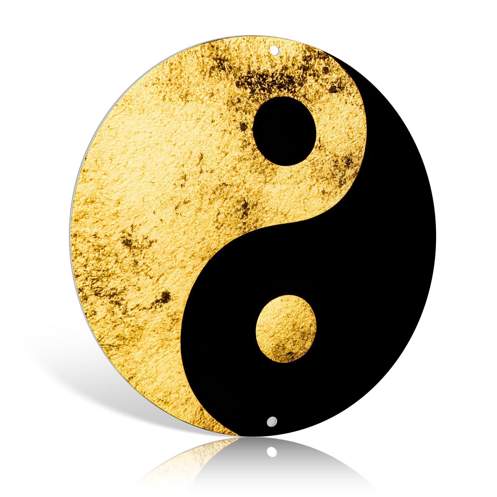 Black and Gold Tai Chi Yin Yang Round Metal Tin Sign 8x8 Inch Wall Hanging Plaques Poster Art for Bedroom Living Room Bathroom Man Cave Decor