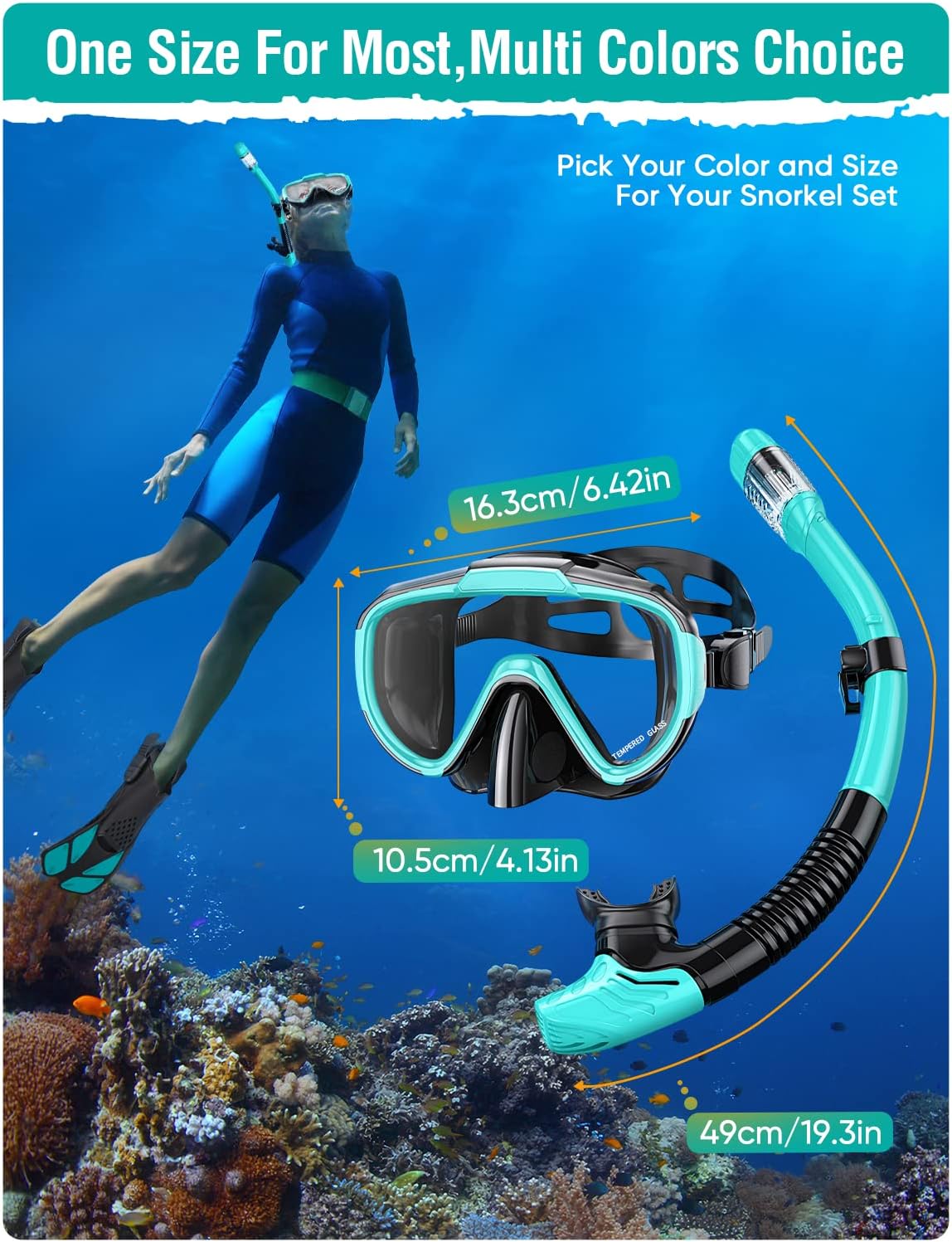 Snorkel Set Adults Snorkeling Gear Anti-Fog Panoramic View Swim Mask Dry Top Snorkel Kit with Carry Bag for Snorkeling Scuba Diving Swimming Travel - Image 6