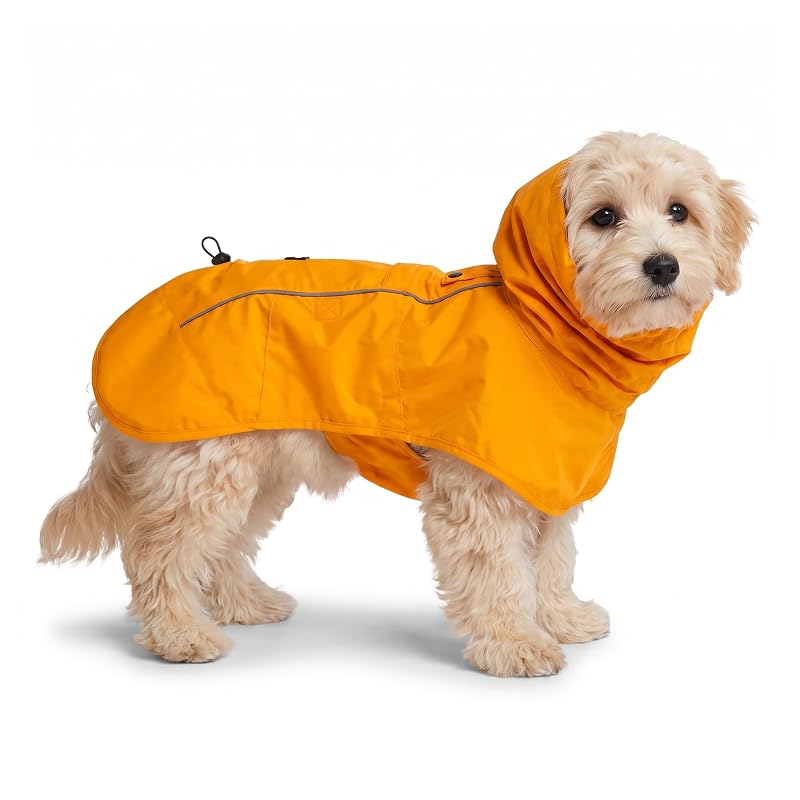 Capa de Chuva para Cães Spark Paws Impermeável com Capuz, Faixas Refletivas e Malha DR233021 - Mustard Yellow Small