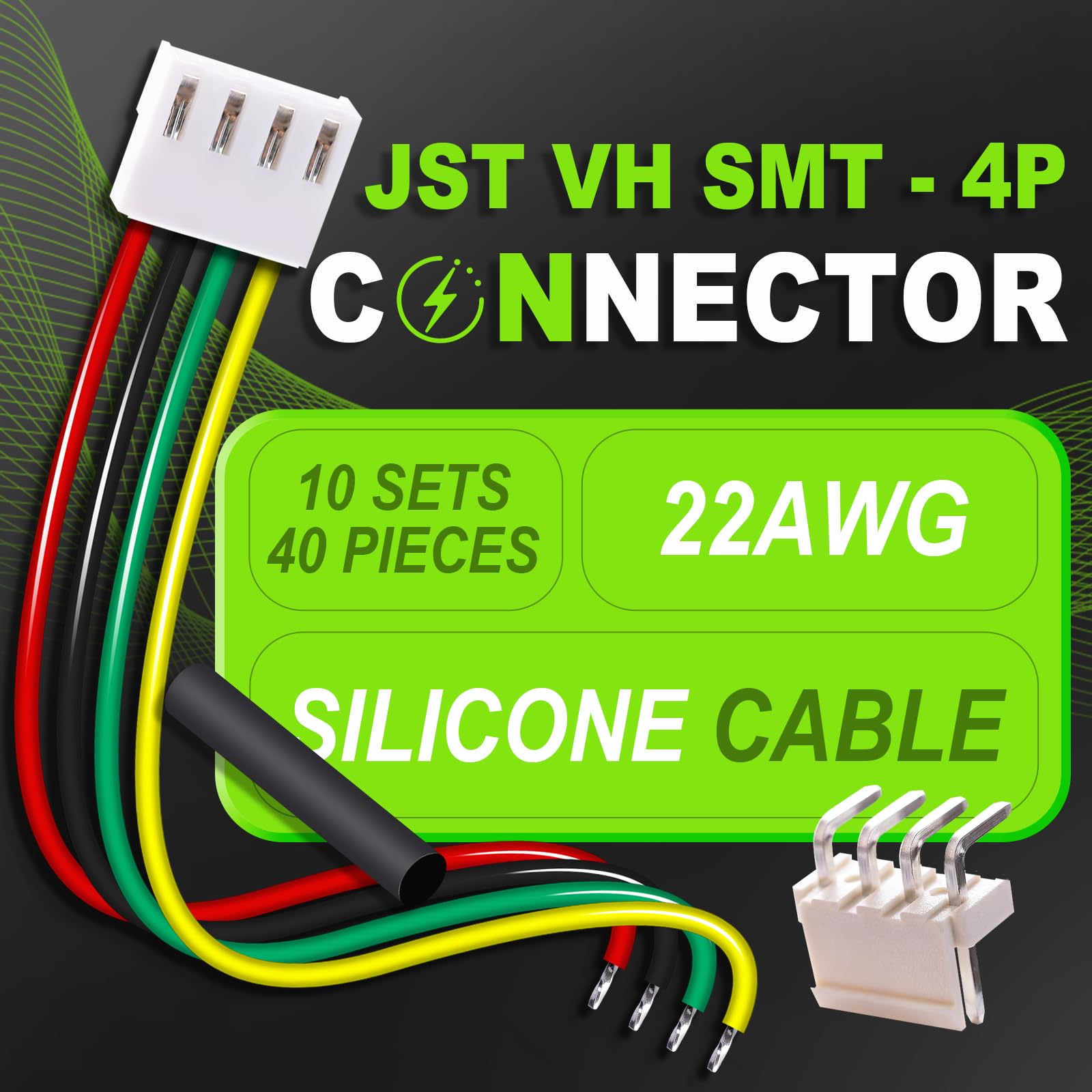 10 Set/40 Pezzi JST VH SMT 3,96 mm Passo 4 Pin 22AWG Silicone Filo Spina Presa Prolunga Terminale Adattatore Kit Accessori, Connettore Femmina con Filo Crimpato 20cm e Alloggiamento Maschio