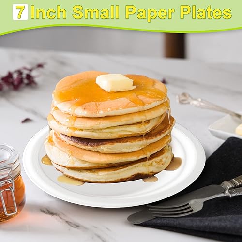 Miniatura 2 de Paquete de 50 platos de papel pequeños, platos de postre de papel de 7 pulgadas, platos desechables ecológicos 100% compostables, platos de papel