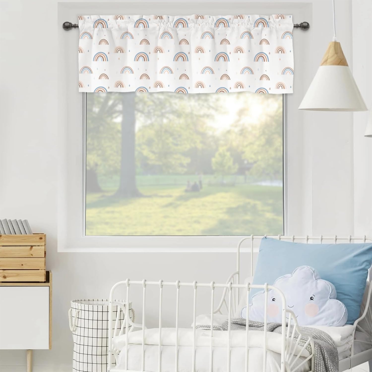 Pastel Rainbow Nursery Window Valances Boho Rainbows Drops Rod Pocket Window Treatments Colorful Rainbows Lovers Gift Short Curtains for Kitchen Living Room Bedroom Bathroom 54x18 Inch 2 Pack