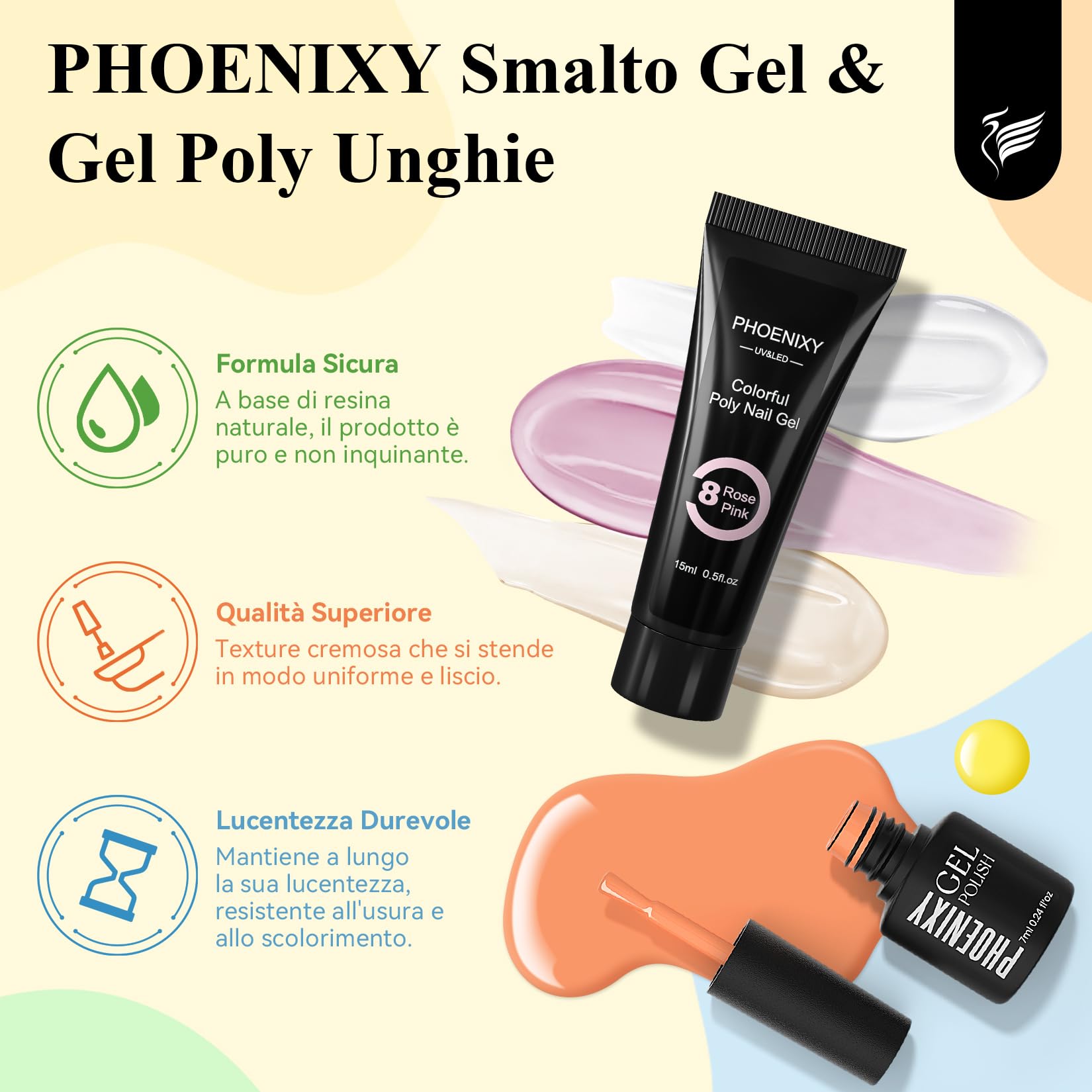PHOENIXY 43PCS Kit Unghie Gel Completo Con Lampada UV, 20 Colori Smalto Semipermanente Unghie & 3 Gel Ricostruzione Unghie Con Soluzione Scivolosa, Kit Ricostruzione Unghie Completo Regali Per Donne