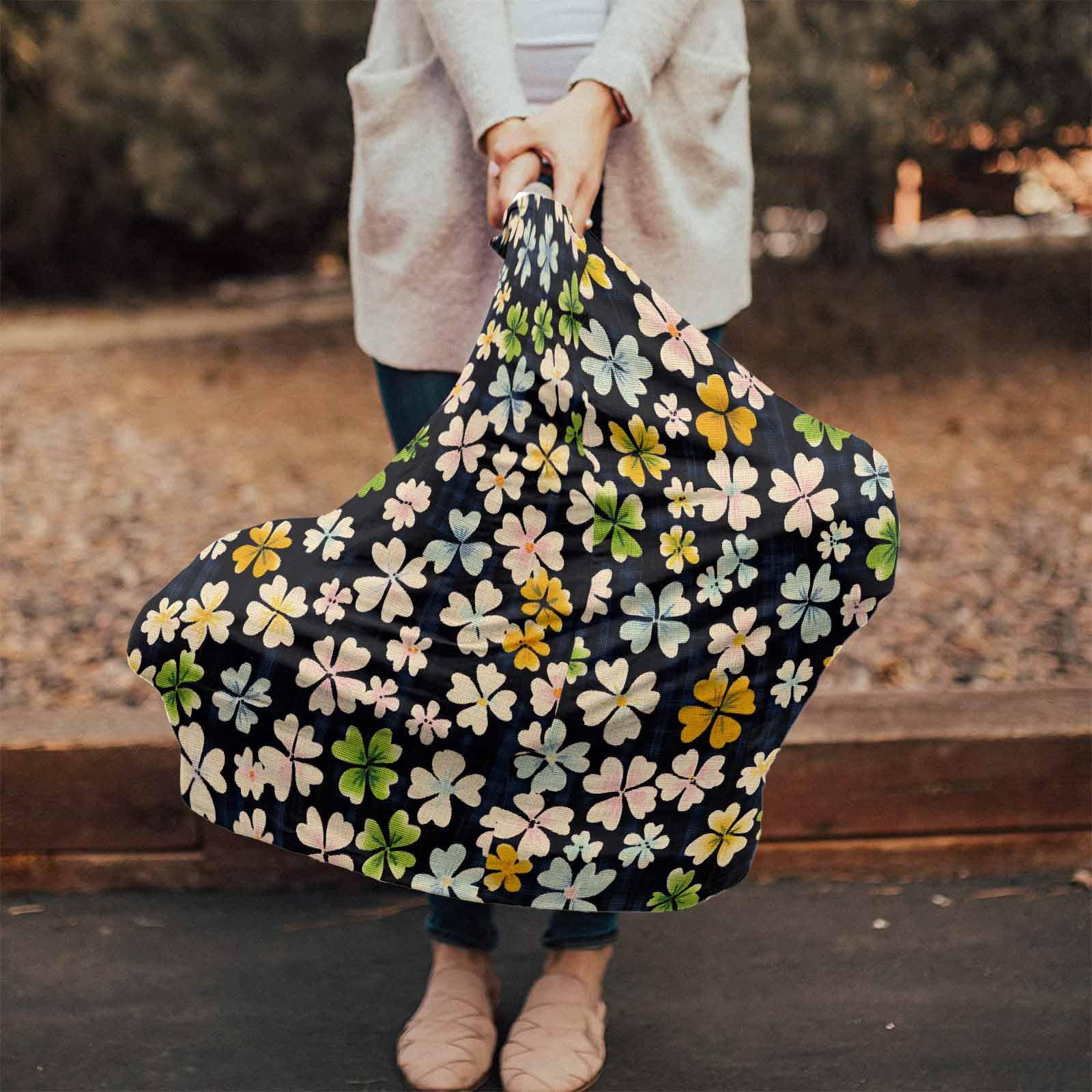 Nursing Cover for Breastfeeding Scarf, Colorful Four-Leaf Grass St. Patrick's Day Baby Car Covers Super Soft Multi Use for Canopy Shopping Cart Cover Blanket Stroller Cover