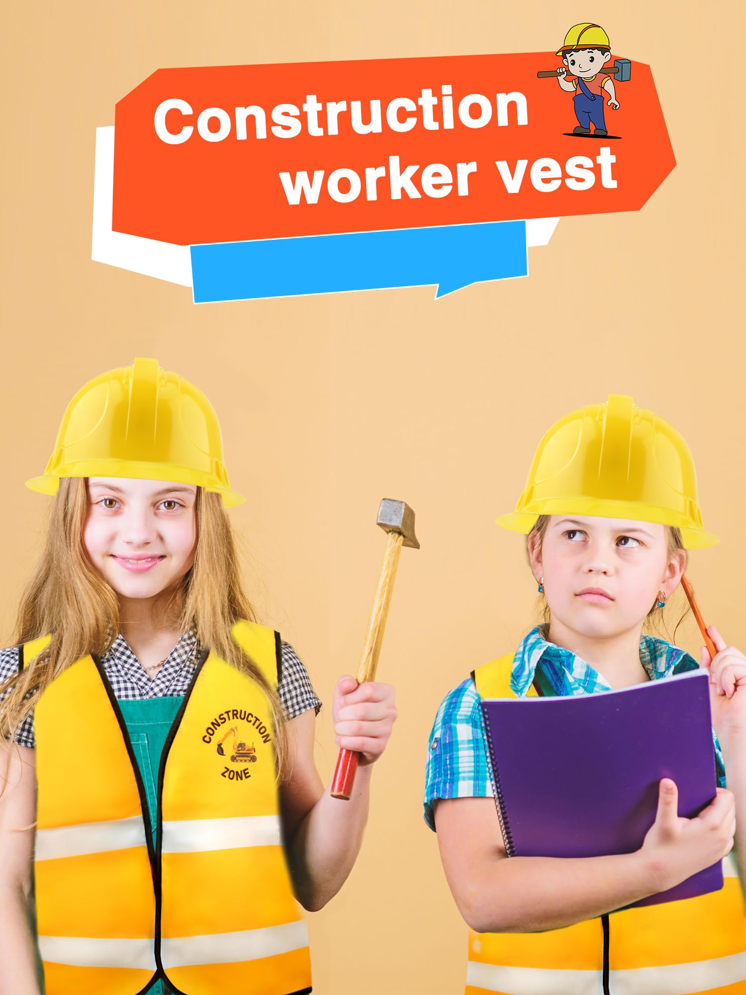 Puteraya 30 Pcs Kid Construction Worker Costume 15 Pcs Construction Vest 15 Pcs Construction Hat for Halloween Dress (Colour Style 1) - Image 3