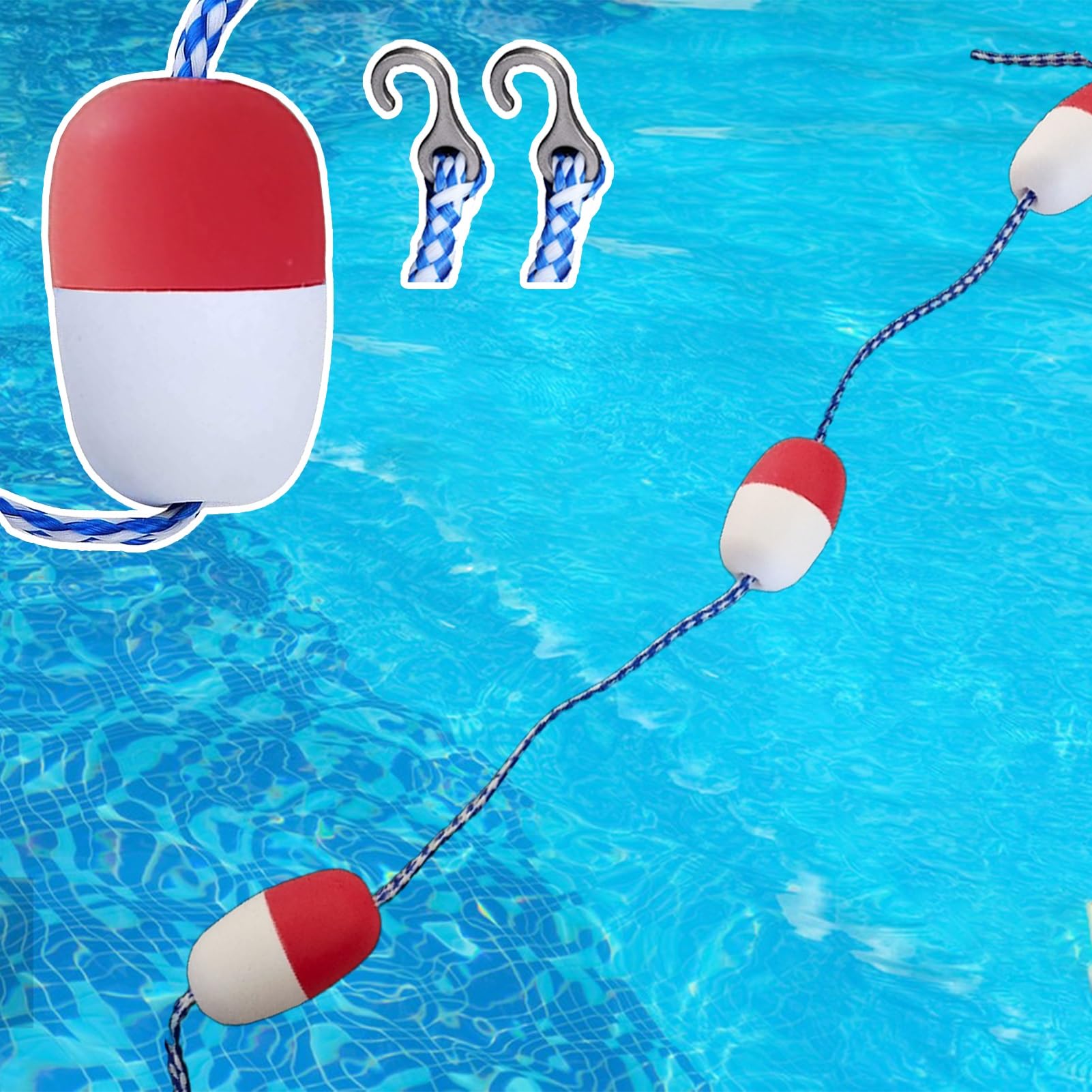 Questo divisore di corsie per Piscina Rosso - Corda Galleggiante di Sicurezza con Ganci, 20 m/65 Piedi per Piscine Interne/Esterne, Ideale per separare Le Zone Profonde e Poco Profonde, Boe