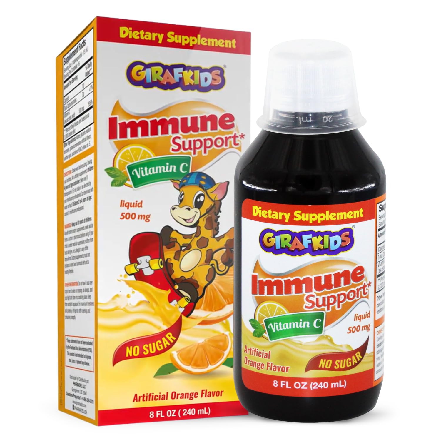 GirafKids Liquid Vitamin C for Kids Immune Support, 8 Fl Oz, Ages 4+ Orange