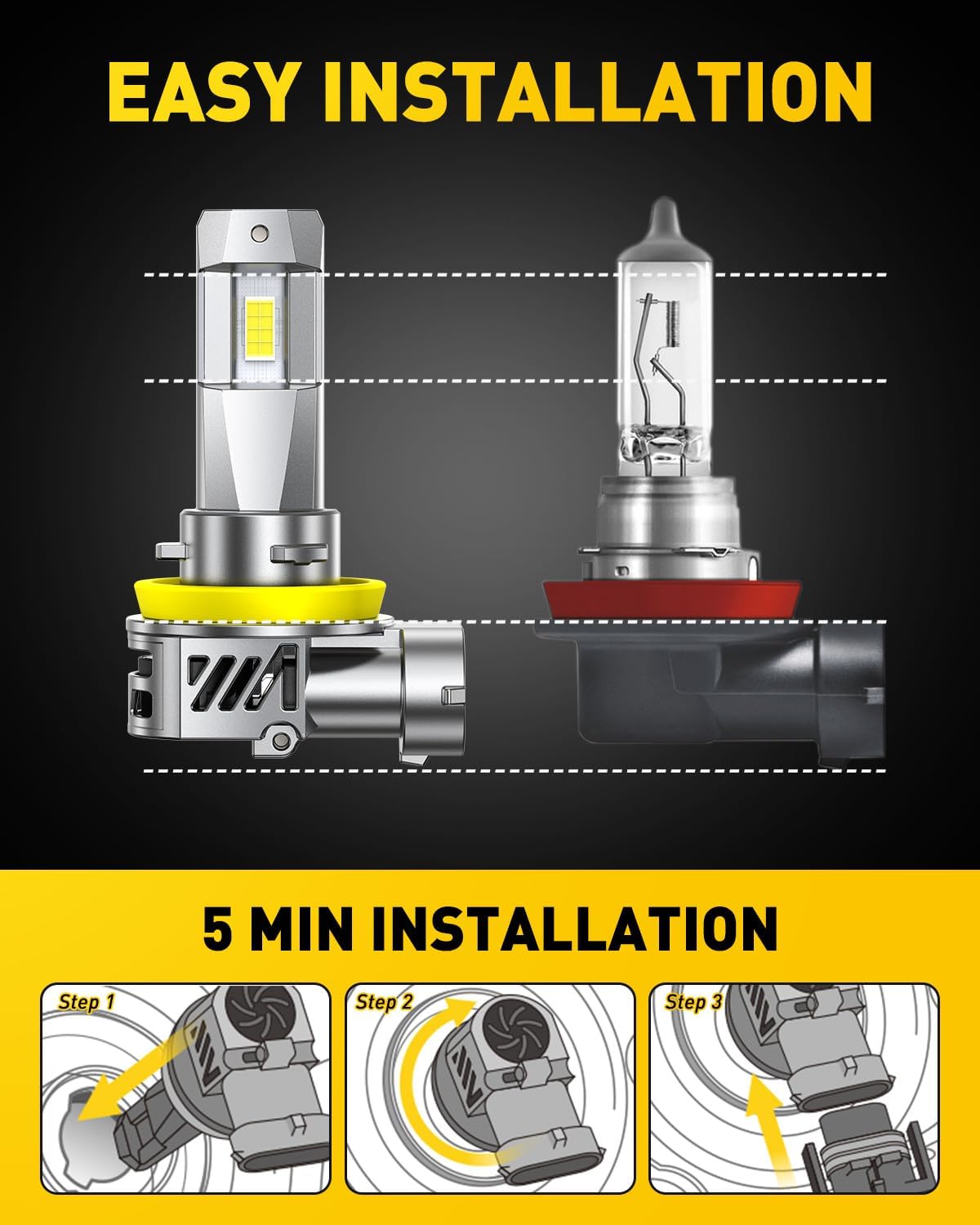 AUXITO 9005 Bulb H11 Bulbs, 80000LM Brighter Ultra-Bright, Plug N Play, Long Lifespan, No Flicker, 99% Compatibility, 2PCS