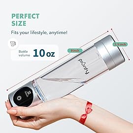 PIURIFY Hydrogen Water Bottle Generator - Up to 4100+ PPB - SPE/PEM Technology - Certified H2 Generator - Portable Athletic Performance & Hydration System - 6-Hour Hydrogen Retention, 10 oz (Silver)