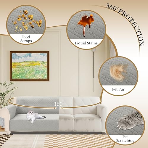 Miniatura 5 de Funda de sofá 100 % impermeable de terciopelo para perros, funda lavable para sofá de 3 plazas, juego de fundas para sofá para mascotas, protector