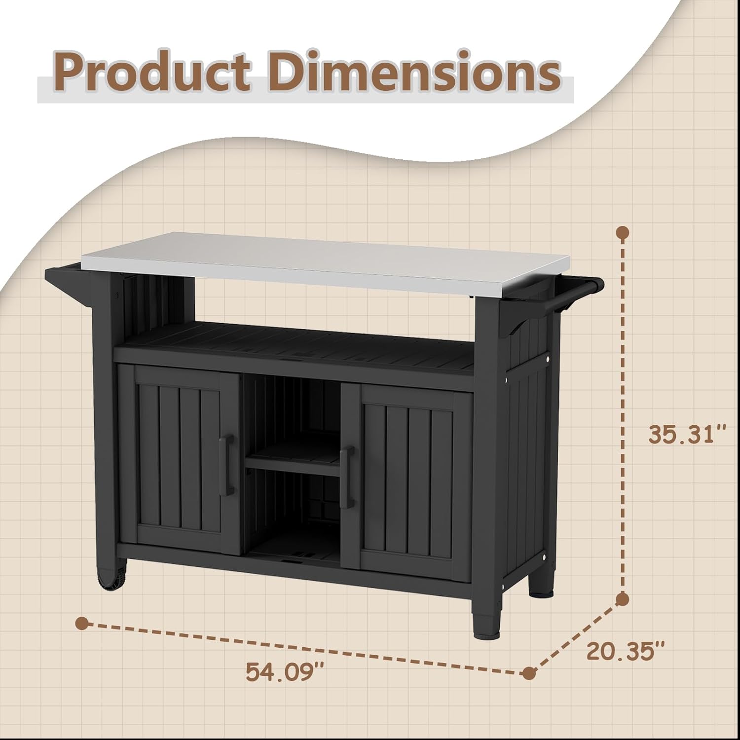 EasyUp Outdoor Storage Cabinet,Patio Storage Table, Bar Table with Wheels,Outdoor Bar Cart for Patio, Poolside and Backyard,Black