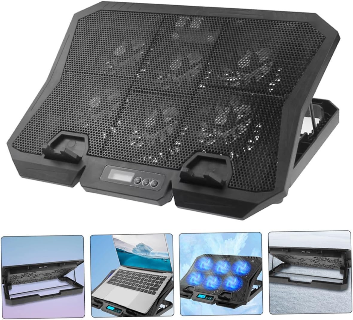 Laptop Cooling Pad 15.6 Inch with 6 Fans, Quiet USB Powered Laptop Cooler Stand for Gaming and Office Use, Adjustable Speed Blue LED Fan Cooling Base