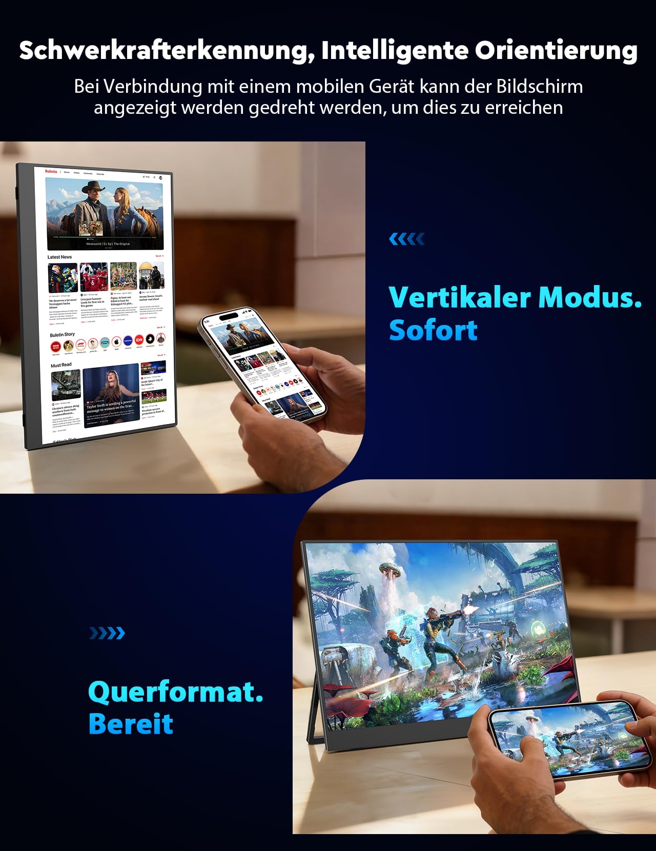 MAGICRAVEN 16" 2.5K Kabelloser Portable Monitor mit 8000-mAh Akku, 1600P Tragbarer Monitor, Laptop Bildschirm Erweiterung, Mobiler Monitor IPS Screen, Unterstützt AirPlay/Miracast,für Laptop/Telefone