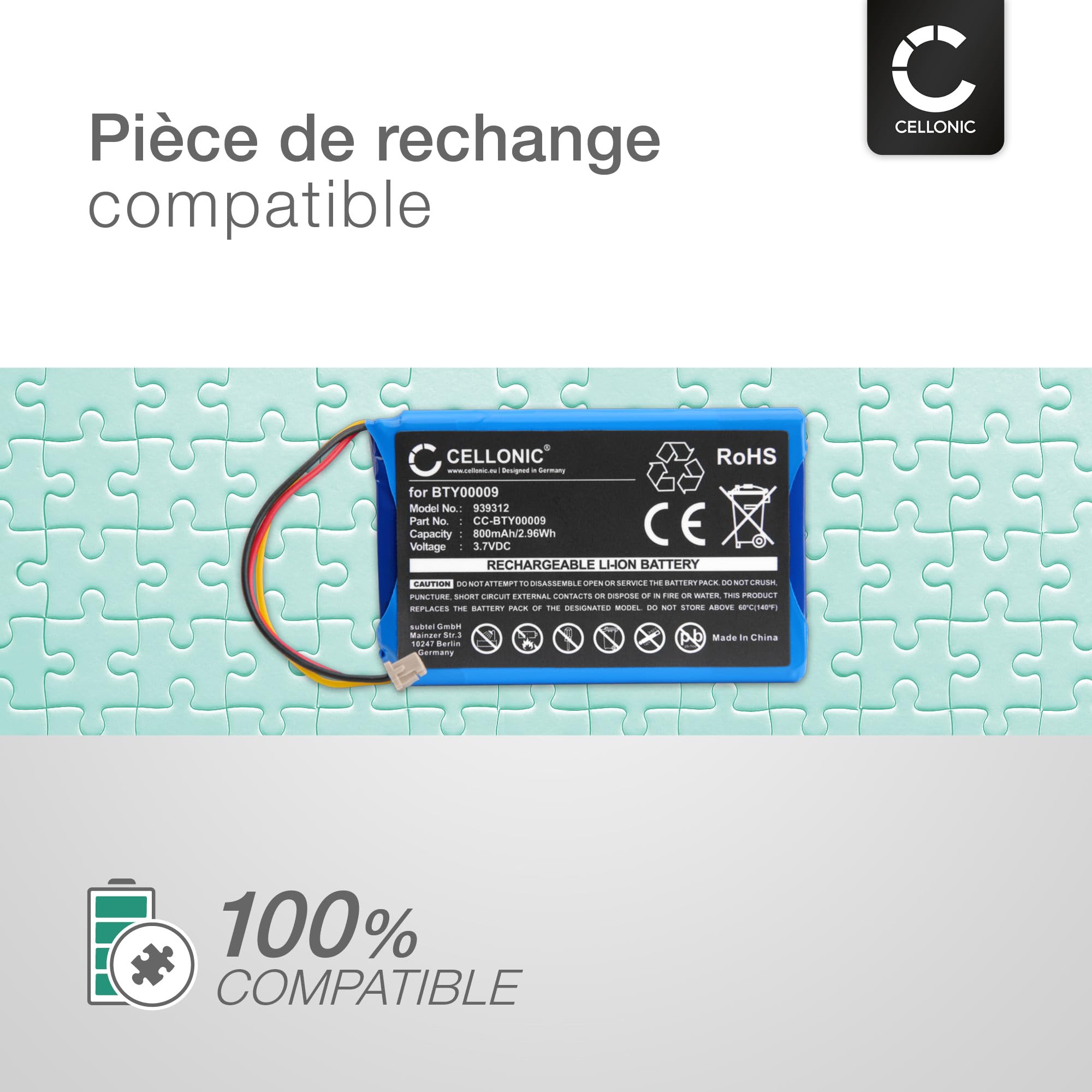 CELLONIC 1x Batterie Compatible avec Ingenico LEC-V03.00-0242 | 1x, (800mAh, 3.7V, Lithium Ion), Terminal de paiement / TPE Batterie pour Ingenico BTY00009 FPS16020002419